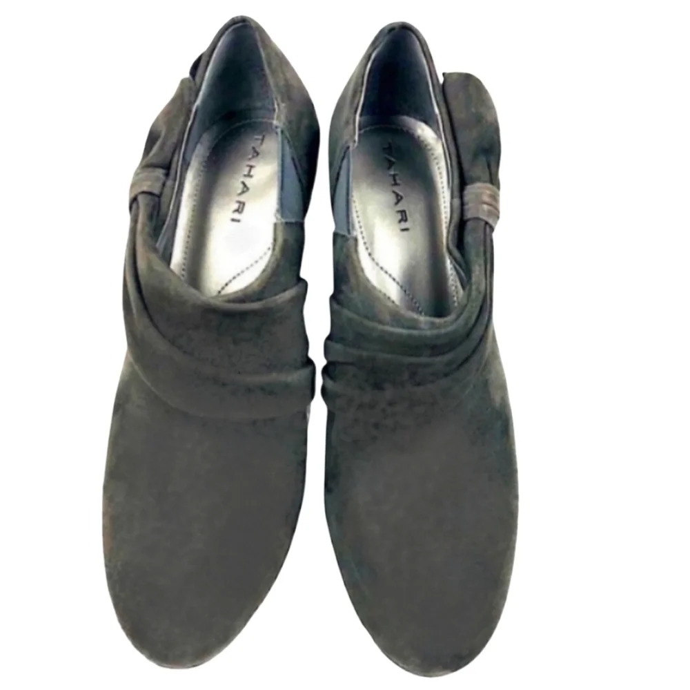 Tahari Womens Charcoal Gray Suede Bootie Heels Size 7.5